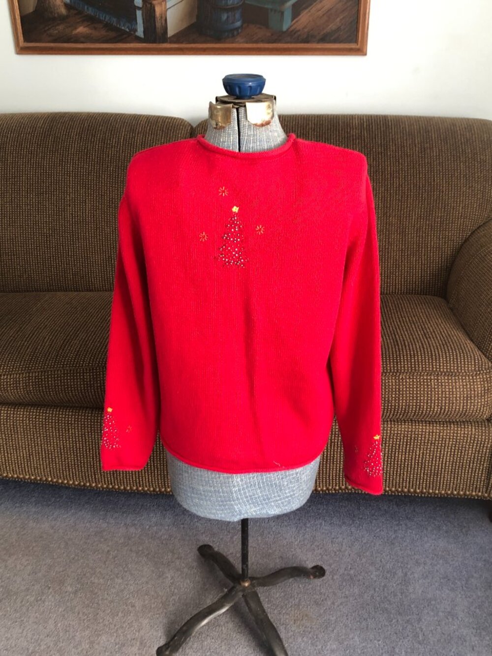 Croft & Barrow Women's Size M Medium Red Christmas Sweater Zip Up Front - Picture 6 of 10